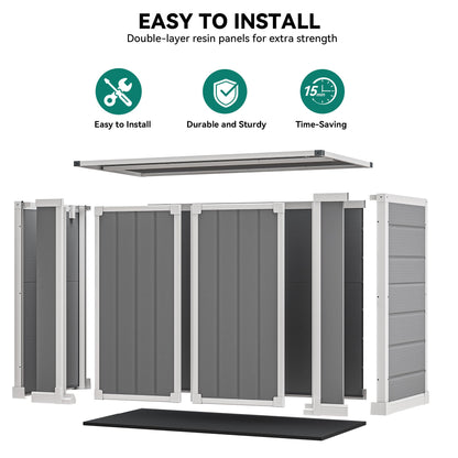 DWVO 4.7x2.5 FT Outdoor Storage Shed w/o Shelf, 35Cu.ft Horizontal Resin Tool Shed with Hydraulic Gas Rod and 3 Locks for Garden, Trash Cans, All-Weather Outdoor Storage, Lockable with Floor
