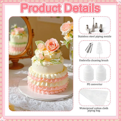 LLMSIX 15pcs Reusable Cotton Piping Bags and Tips Set with 7 Stainless Steel Piping Tip, Large Piping Tips and Churro Tip for Cake Cupcake Pastry Decoration and Cream Puff Filling