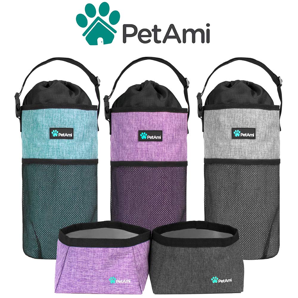 PetAmi Travel Dog Food Bag Pet Collapsible Dog Bowls Set, Dog Kibble Bag, Pet Food Water Bowls for Dogs Cats, Foldable Waterproof Dog Camping Bowls Cup Dish Accessories for Hiking, Heather Gray
