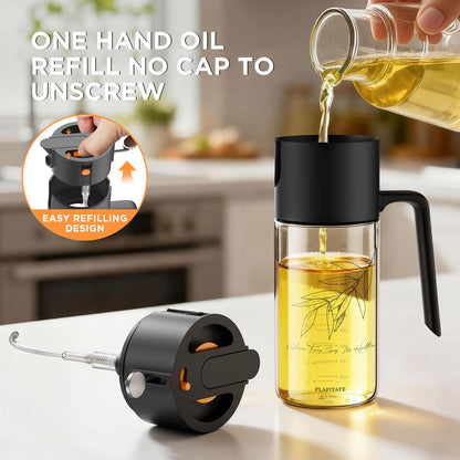 PLAPITATE 17oz/500ml Premium Olive Oil Sprayer for Cooking, 2 in 1 Glass Olive Oil Dispenser Bottle for Kitchen Gadgets, Spray Bottle with Portion Control for Salad, Frying, BBQ (Black)
