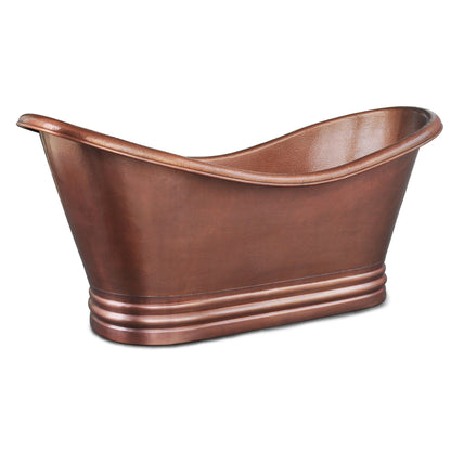 Sinkology Euclid 71.5 Inch Freestanding Soaking Bathtub, Antique Copper, Solid Copper Double Slipper Tub for Two with Overflow