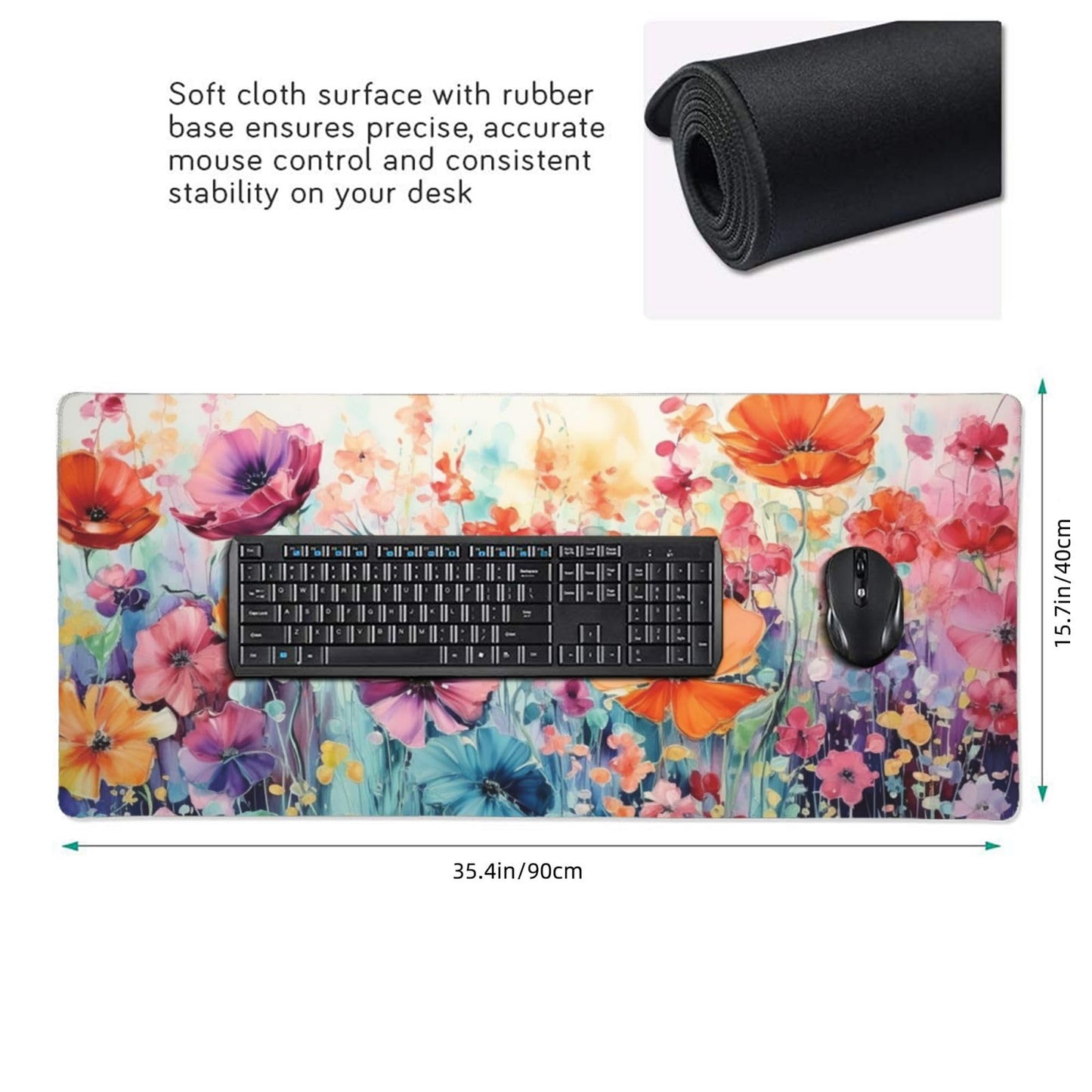 35.4 x 15.7 in, Waterproof XXL Large Mouse Pad for Desk, Extended Keyboard Mouse Mat for Computer Office, Big Laptop Mouse pad, Gaming Pc-Colorful Flowers