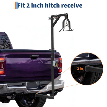 EliteEdge 500 LBS Hitch-Mount Deer Hoist with Winch & Gambrel, 360° Swivel Adjustable Height Heavy-Duty Game Hoist for Skinning, Butchering, Field Dressing