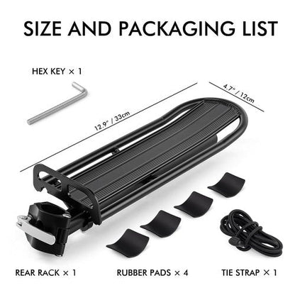 Bike Rear Rack, Adjustable Bike Cargo Rack with Quick Release Clamp Includes Tie Straps