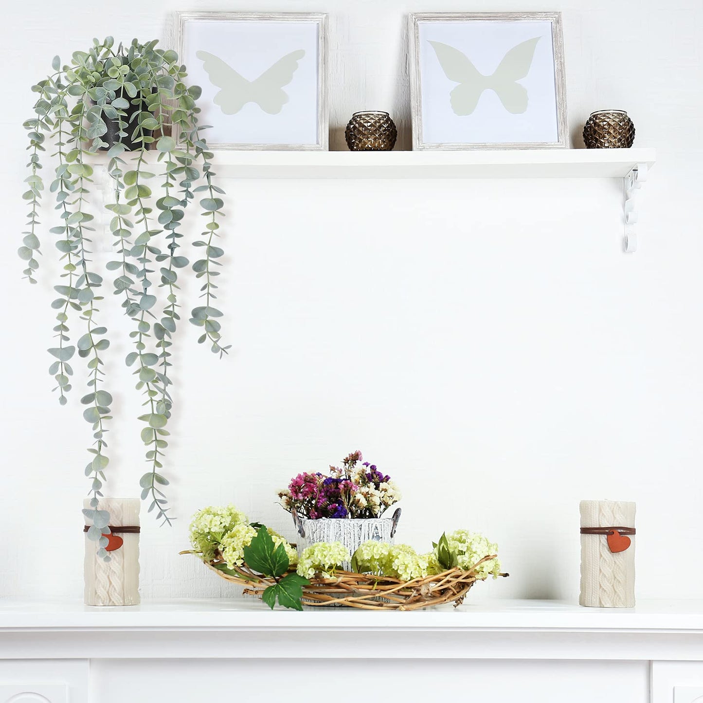 COCOBOO 1pcs Artificial Hanging Plants Fake Eucalyptus Potted Plant Hanging Plant for Wall Room Home Indoor Outdoor Shelf Decoration