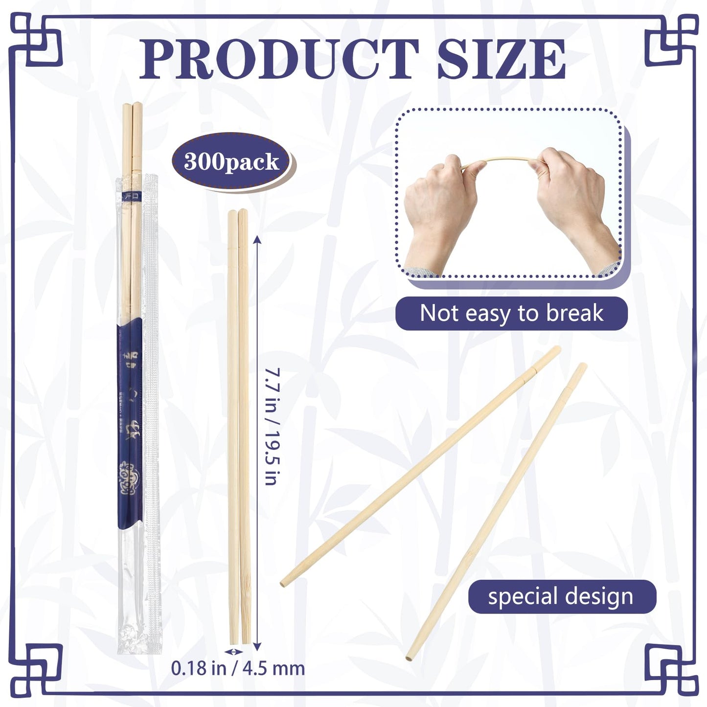 Acellegic 300 Pairs Bamboo Disposable Chopsticks Bulk 8 Inch Round Separated Wooden Chopsticks Individually Wrapped in Clear Sleeve Film for Take out Orders Restaurants Picnics(Smile Face Pattern)