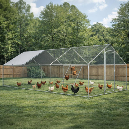 COMHOMA 19.7×10×6.6FT Large Metal Chicken Coop with Roosting Perch,Walk-in Chicken Run with Waterproof Roof & Lockable Door,Outdoor Poultry Cage for Hens,Ducks,Rabbits