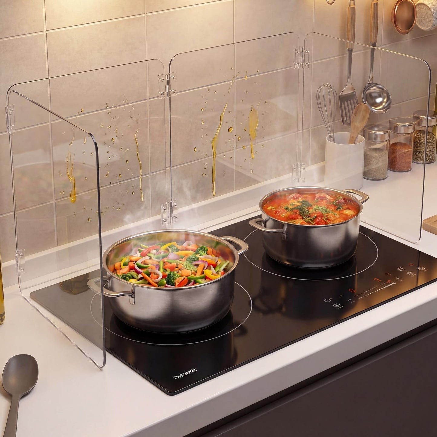 Unittype 4 Sided 360° Visibility Transparent Splatter Guard, Heat-resistant Cooking Stove Screen for Induction Cooktop Only, Acrylic Foldable Oil Splatter Guard, Fits Various Stovetops