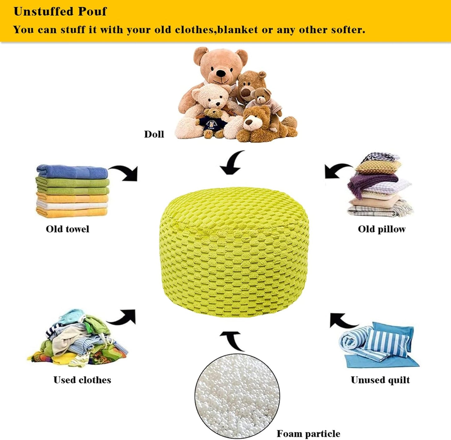20x20x12 Inches Asuprui Fur Ottoman Stool Unstuffed Footstool Cover Floor Pouf Foot Rest Round Poof Seat Floor Bean Bag