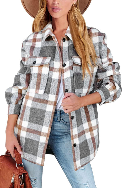 AUTOMET Womens Fall Outfits Fashion Clothes Shackets Flannel Plaid Button Down Long Sleeve Shirts Jackets