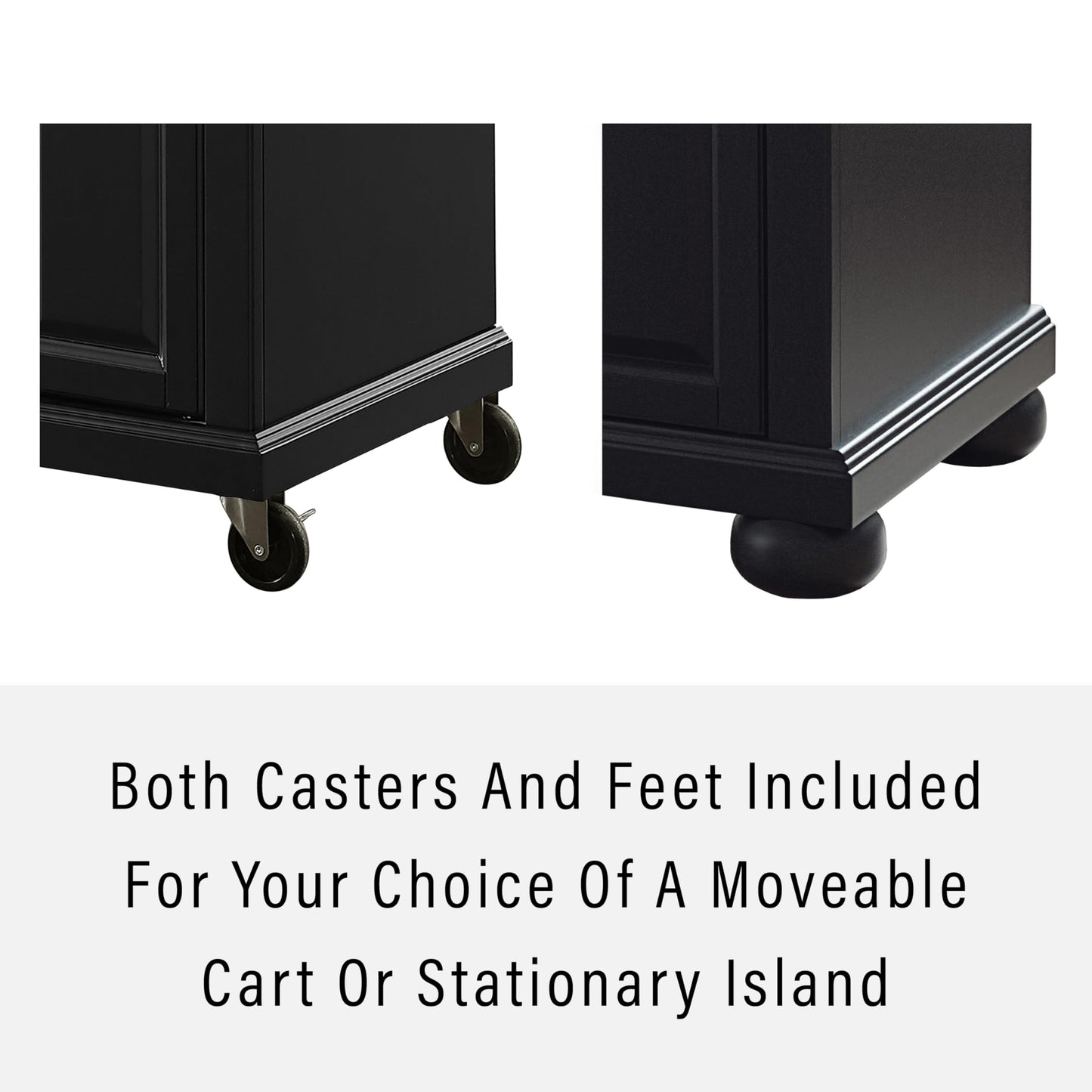 Crosley Furniture Alexandria Stone Top Rolling Kitchen Island Storage Cart, Microwave Stand, Spice Rack, Black