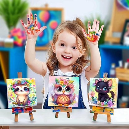 4 Pack Paint by Numbers Kit for Kids with Frame - Wooden Easel, Animal Paint by Numbers for Kids Ages 4 8 12, Easy Owl Cat Sloth Zebra Acrylic Oil Painting Kits for Home Wall Decoration 8x8 inch