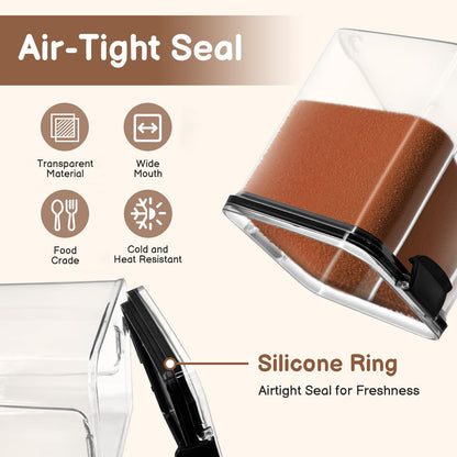 EQUNROY Airtight Brown Sugar Container 800ml/27OZ (2-Pack) Clear Storage Jars with 2 Brown Sugar Keeper, 20ml & 30ml Measuring Scoops - Stackable Kitchen Canister for Baking, Salt, Snacks