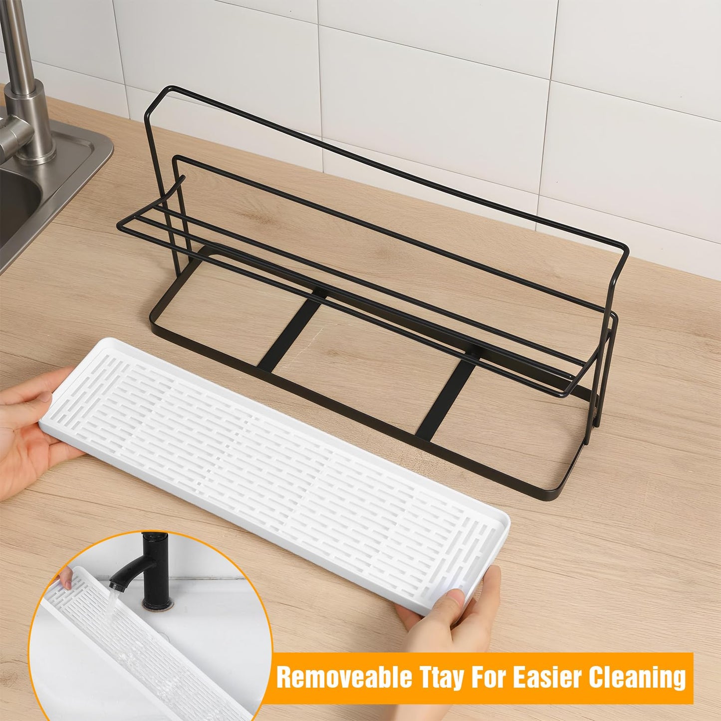2-Tier Bottle Drying Rack Cup Cradle Storage with Drain Removable Tray Mug Organizer, Over Sink Instant Dry Small Dish Dryer for Kitchen Countertop Water Bottles and Tumblers,Coffee Mugs, Glasses,