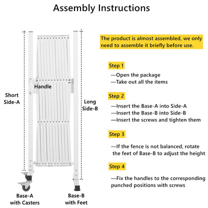 AkiiGer Metal Expandable Barrier Fence for Dogs, Portable Barricade Gate with Casters, Foldable Pet Gate Indoor Outdoor for Rooms, Stairs, Driveway, Garage, Yard, Doorways, 11 Feet, White