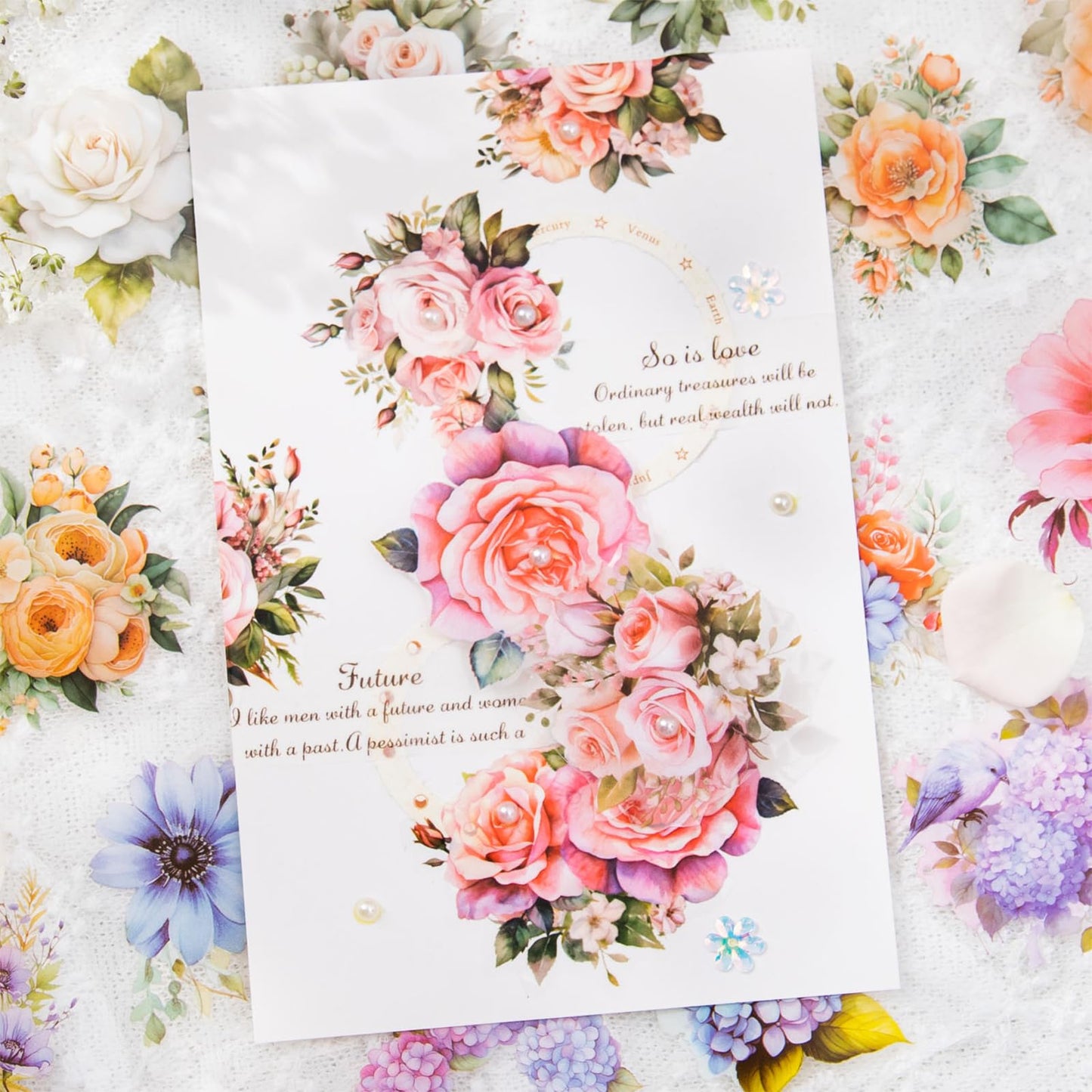 8Rolls Floral Washi Tape Set Flower PET Tapes Stickers for Crafts Journaling,Scrapbooking Supplies, Planner, Bullet Journals,Gift Wraping,Sunflower Rose Hydrangea Butterfly Decorative Masking Tape