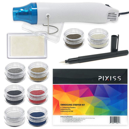 Embossing Kit with Heat Tool Bundle, Embossing Powders, Complete Embossing Starter Kit, Clear Embossing Pen, Embossing Ink Pad, 8X 10ml Embossing Powders for Crafts
