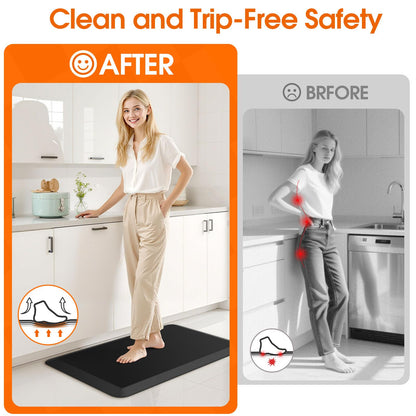 TranquilRelax Kitchen Mat, Cushioned Thick Floor Comfort Mat, with Non-Slip Bottom, Water & Stain Resistant, Easy Clean Standing Desk Mat for Kitchen, Sink, Office (17.3"x28", Black)