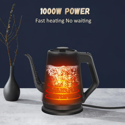 Gooseneck Electric Kettle 1.0L, 1000W Quick Heat-Up In 3 Min, 100% Stainless Steel Tea Kettle, Pour Over Coffee Kettles For Office/Travel/Kitchen, Auto Shut-Off Protection, Black Star Design, BPA-Free