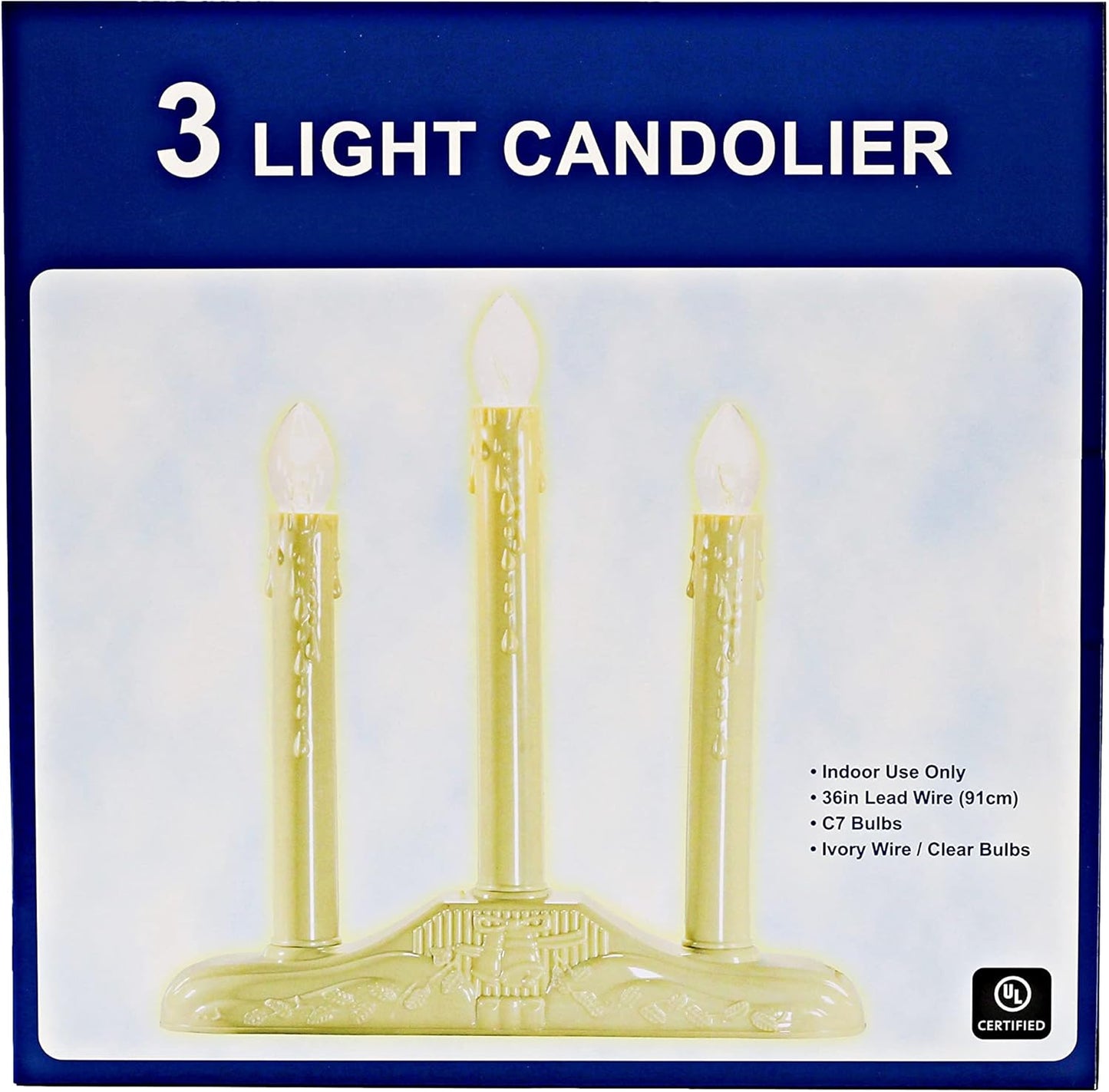 Creative Hobbies 3 Light Electric Candolier, Indoor Christmas Candle Lamp, Ivory Plastic with Clear Bulbs