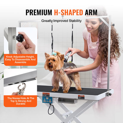 VEVOR 50 Inch Pet Grooming Table, Heavy Duty for Large Dogs, Height Adjustable, Anti Slip Tabletop, Grooming Arm Included, Max Load 400LBS