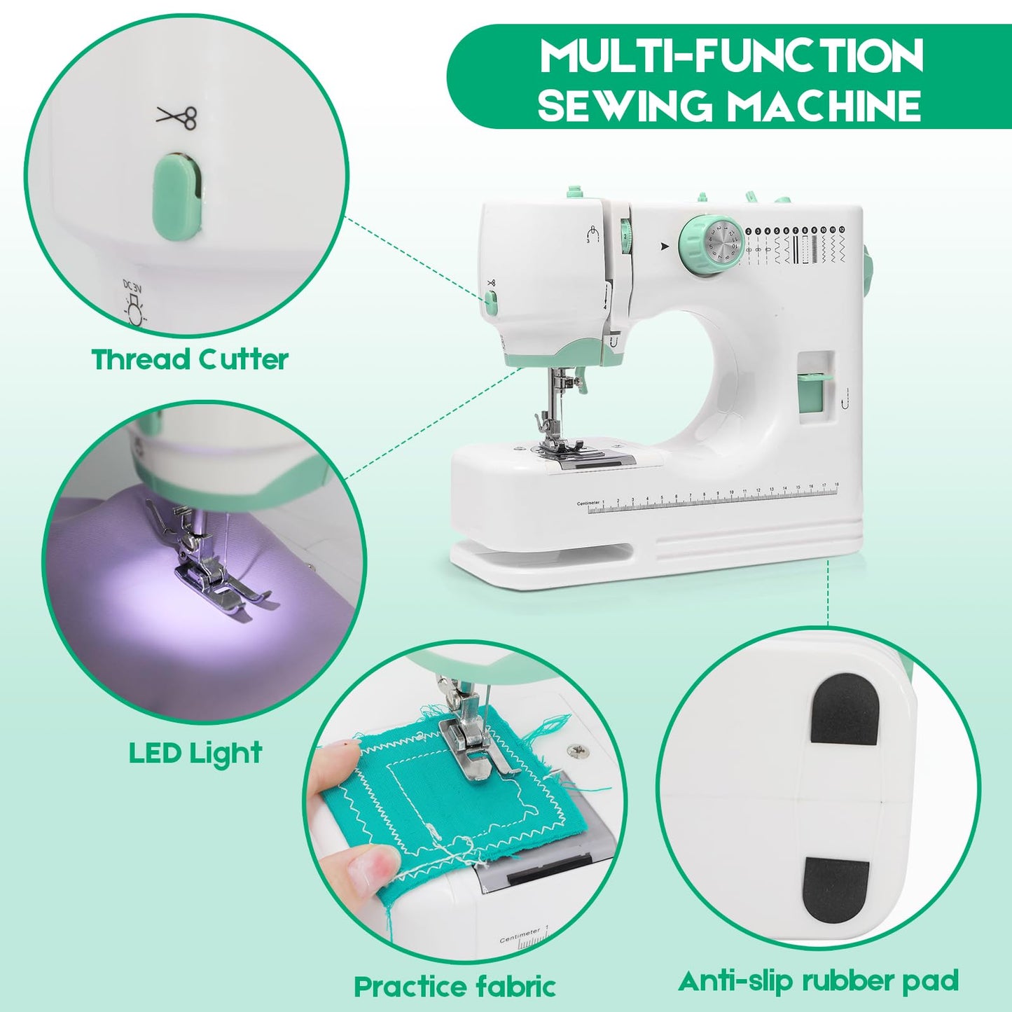 Xamanabu Sewing Machine for Beginners with Extension Table, 12 Stitches Portable Sewing Machine, Dual Speed (High/Low) with Foot Pedal & 6 Feet