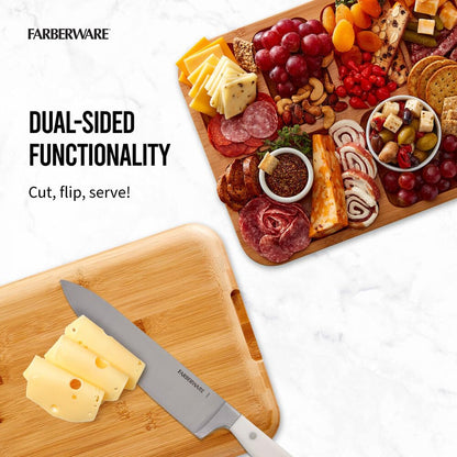 Farberware Build-A-Board Bamboo Cutting Board with Built-In Compartments & Clear Locking Lid, Black Handles – Charcuterie, Snack Tray, Food Prep and Serving Platter