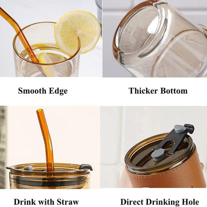 13 oz (Amber-4pack) BLUEPOLAR Tumbler Water Glass, Water Bottle with Straw and Dustproof Lid, Coffee Ice Cup Double