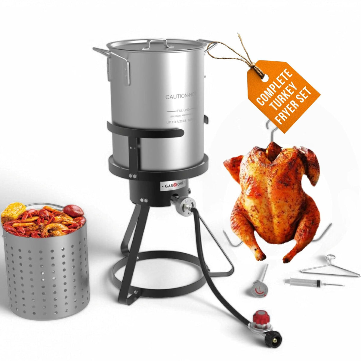 GasOne 30QT Turkey Fryer Set and Seafood Boil with Propane Gas Burner, Perforated Basket – Perfect Outdoor Cooker for Crawfish, Crab, Shrimp, Lobster, and Frying – Complete Outdoor Cooking Kit