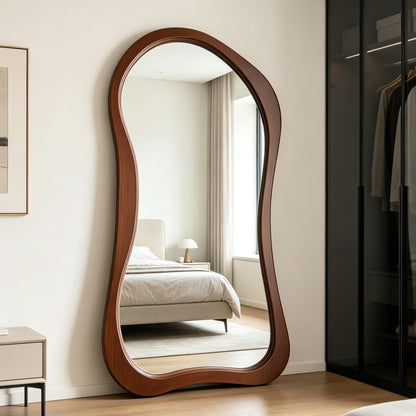 DAOYIJIAJU Irregular Full Length Mirror, 71"x33.5" Premium Oversized Organic Floor Mirror with Solid Wood Frame, Asymmetrical Full Body Mirrors for Living Room Entryway Cloakroom, Leaning/Hanging
