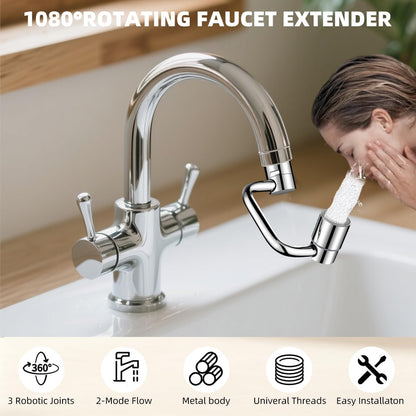 U Shaped Faucet Extender, Universal 360° Rotatable Faucet Aerator Extension Reduces Water Splatter, 1080° Rotating 2-Mode Adjustable for Bathroom Sink/Kitchen (2P)
