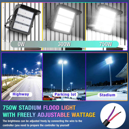 ledmo 750W Dimmable LED High Mast Stadium Light, Outdoor 90000LM Super Bright Floodlight Commercial 100-277V 5000K Daylight IP66 Adjustable Waterproof Arena Lighting for Sport Court