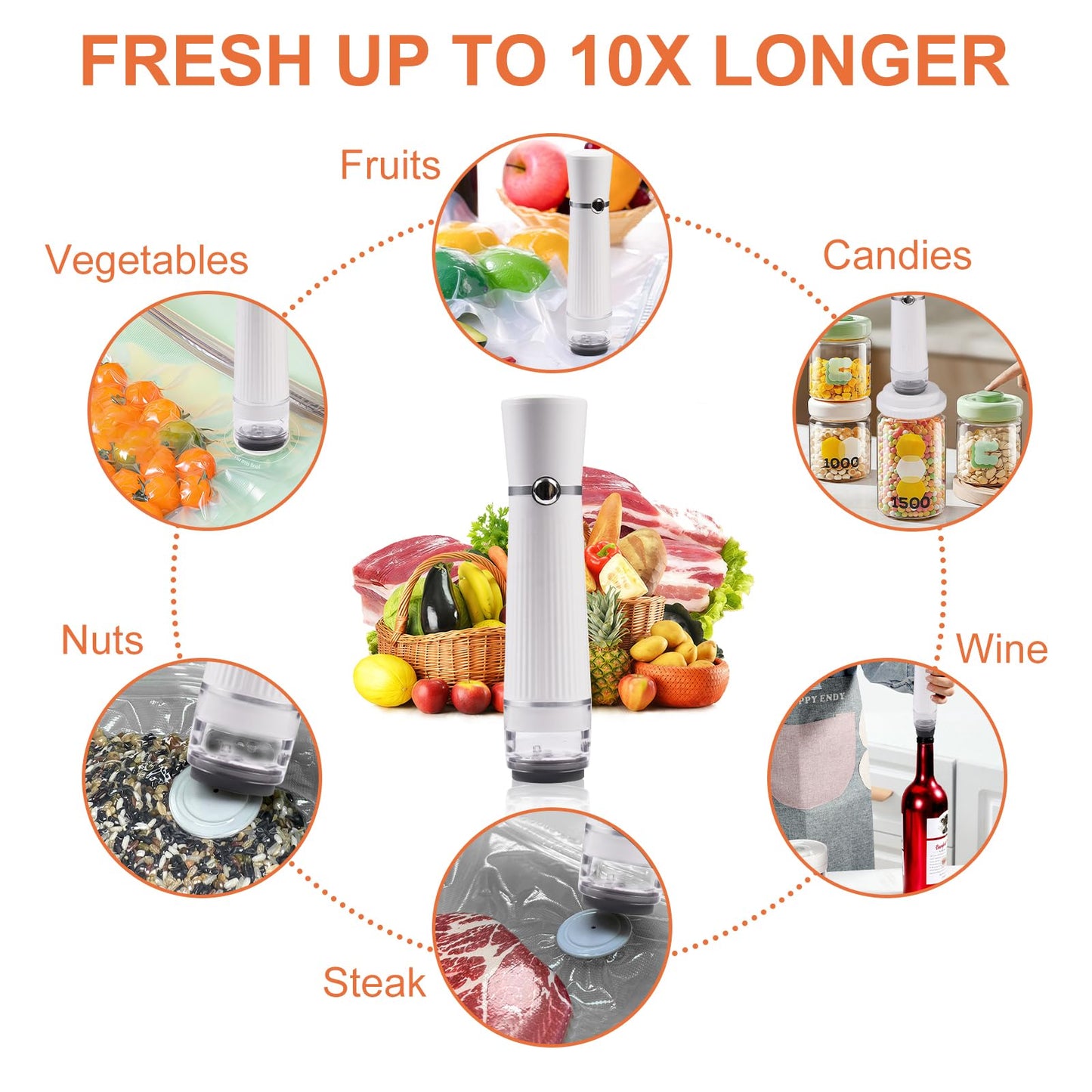 Handheld Vacuum Sealer, Detachable & Easy to Clean, Includes 30 Reusable Bags, Portable Food Saver, Extends Freshness 10x, Auto Power Off, for Kitchen, Travel & Outdoor