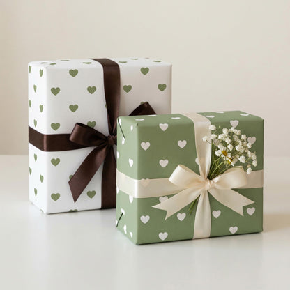WRAPLULU Reversible Hearts Wrapping Paper Roll - 17.5" * 26 Ft. - Sage Green Gift Wrap, Perfect for Wedding, Bridal Shower, Valentines Day, Anniversary, Birthday, Baby Shower, Mother's Day