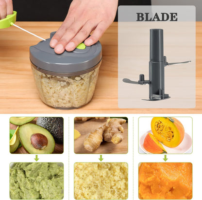Food Chopper Vegetable Cutter - Cambom Hand String Chopper for Onions, Fruits, and Nuts, BPA Free Material (Gray)
