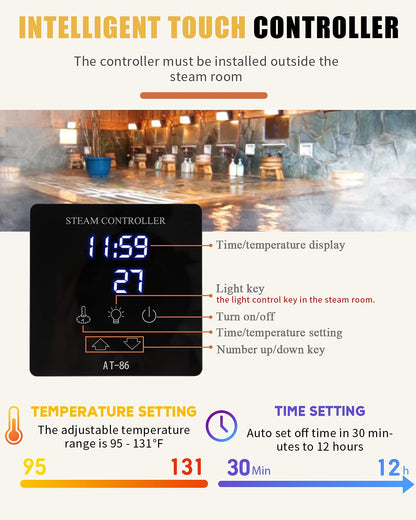 CGOLDENWALL 6KW Commercial Self-Draining Steam Generator Shower System Home Steam Bath Spa Generator 30 min to 12 Hours with Auto Drain 95-131℉ for Suitable Space Heating 6 m³/212 Cubic feet (6KW)