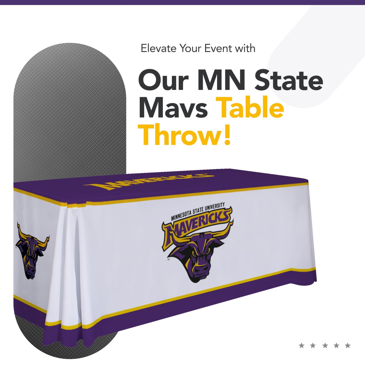 Victory Corps Minnesota State Mavericks College Sports Printed Table Throw - NCAA Licensed - Polyester - School Tablecloth (White, Purple, Yellow) (6' Draped)