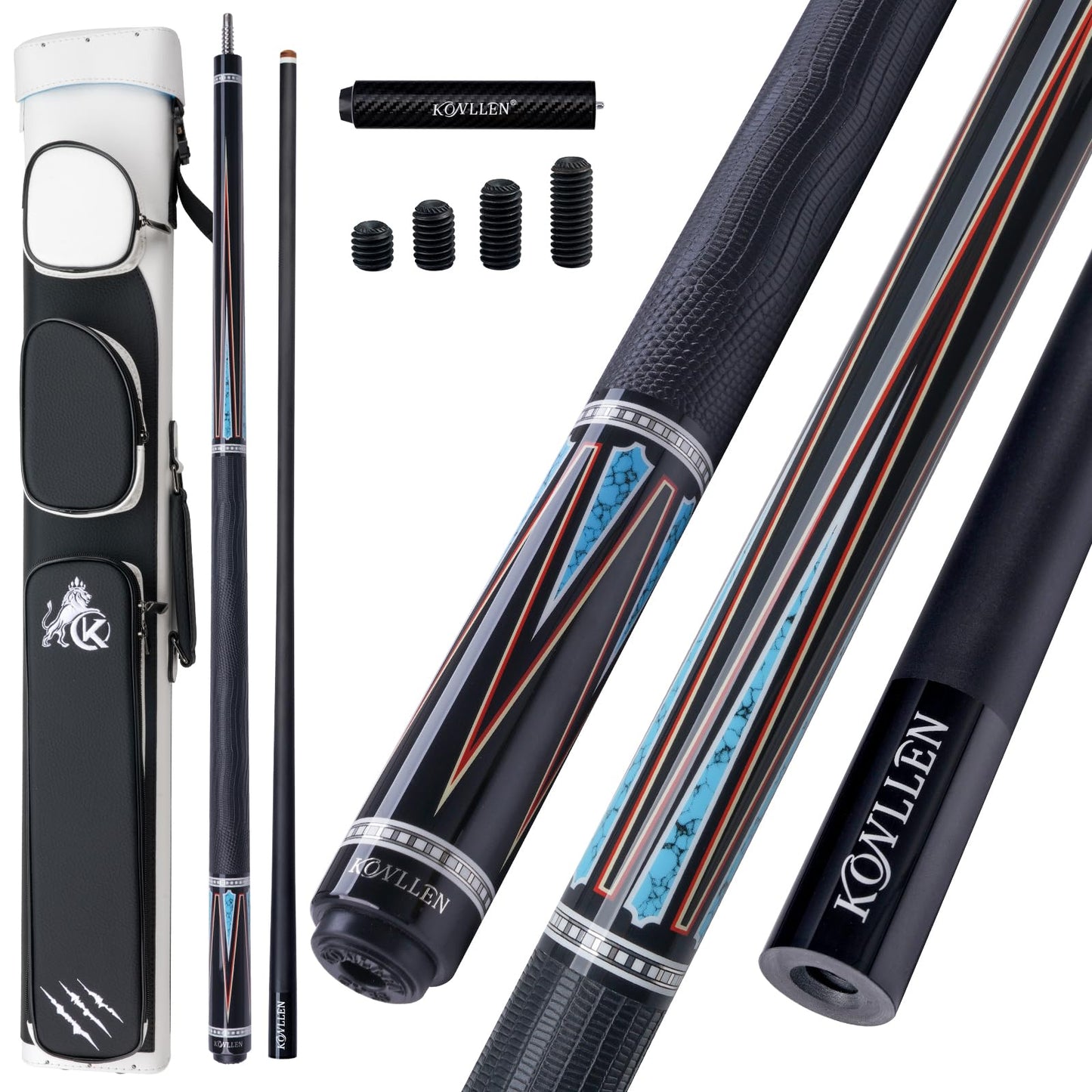 KONLLEN Carbon Fiber Pool Cue 2.0, 58-inch Low Deflection Billiard Stick for Adults with 12.5mm Tip and Pro Taper
