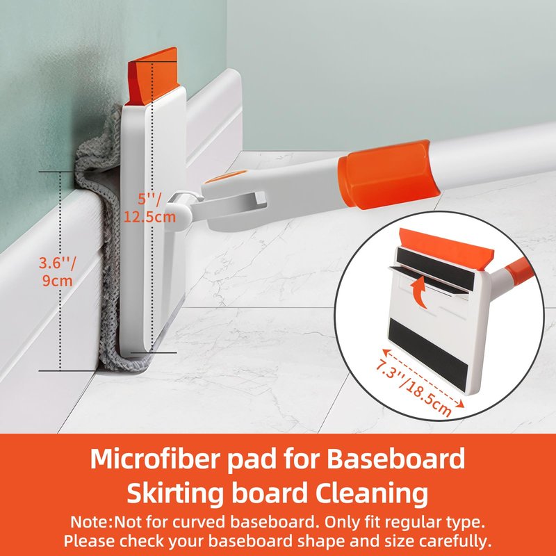 Baseboard Cleaner Tool with Handle, Extendable Long Handle Baseboard Cleaning Duster with Reusable Pads for Floorboard, Ceiling Fan Blade Cleaner Duster (Gray)