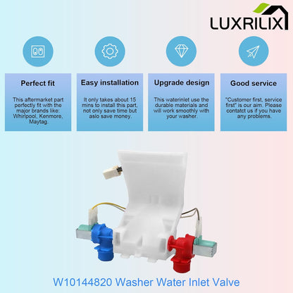 Washer Water Inlet Valve W10140911 W10144820 Replacement for Kenmore, Amana, Whirlpool, Fits W10311458