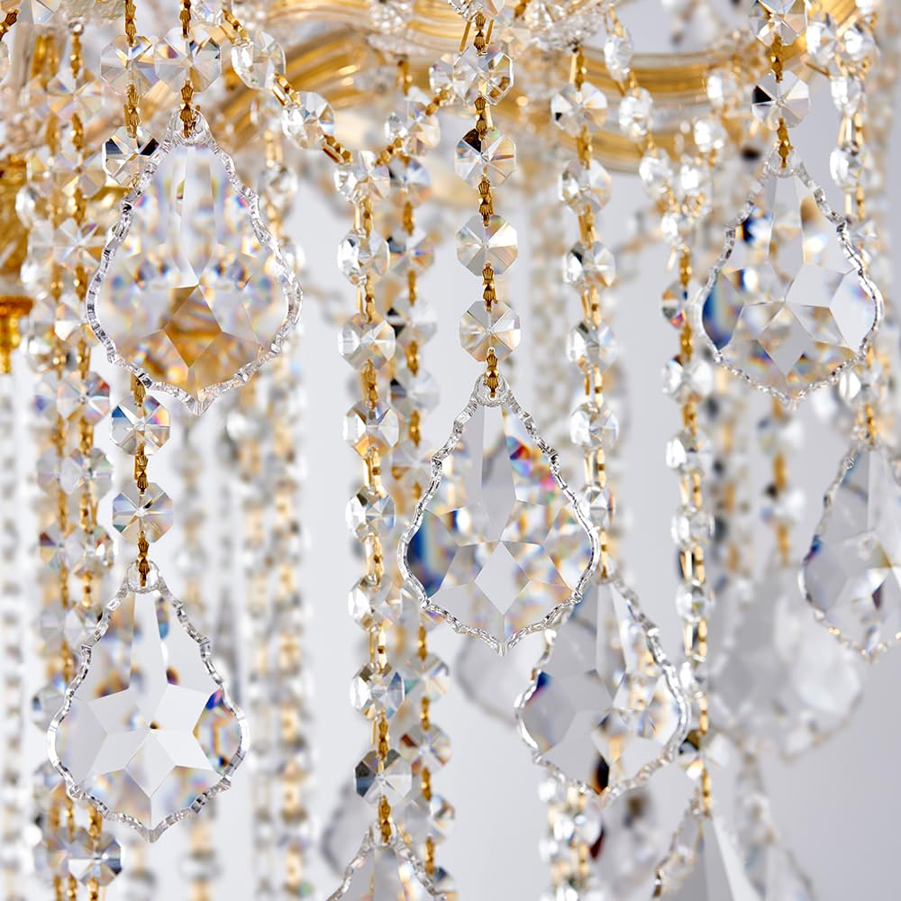 DUNFIZZ Large Modern Gold Crystal Chandeliers 18-Light Foyer Chandelier for High Ceiling Maria Theresa Crystal Chandelier Light Fixture for Living Room Staircase Entryway Hallway, H45 x W31
