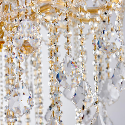 DUNFIZZ Large Modern Gold Crystal Chandeliers 18-Light Foyer Chandelier for High Ceiling Maria Theresa Crystal Chandelier Light Fixture for Living Room Staircase Entryway Hallway, H45 x W31