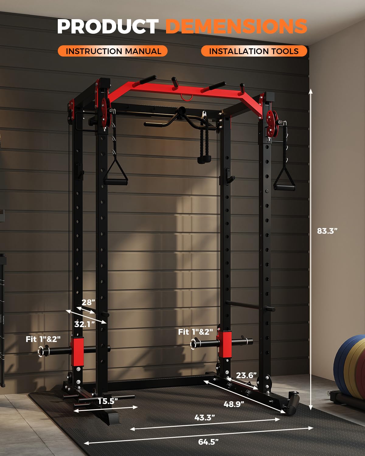 Power Cage, Power Rack with Cable Crossover System, 2000LBS Squat Rack with LAT Pull Down System, Workout Cage with Pulley System for Fitness Home Gym Strength Training