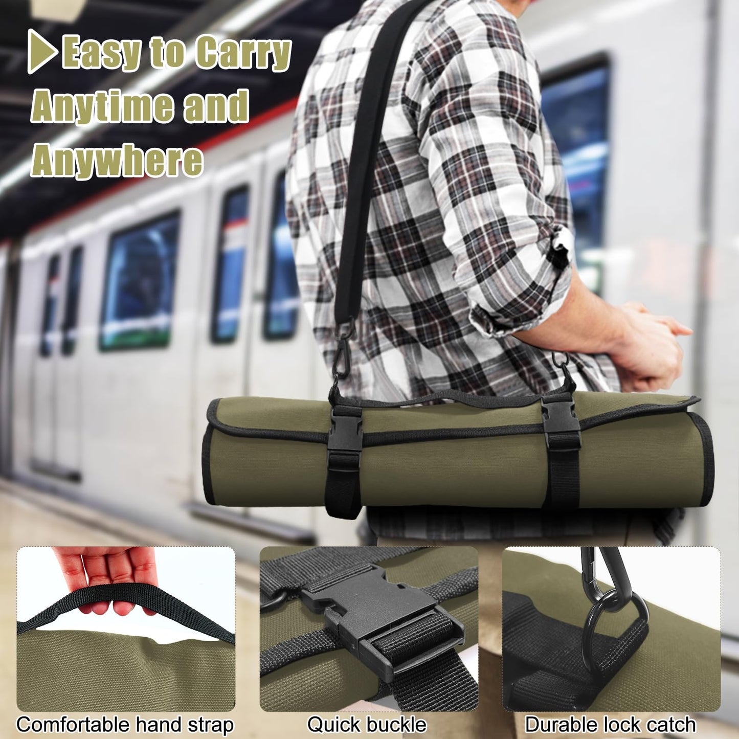 QIQU Army Green Chef Knife Bag With 20 Slots Cutlery Knives Holders Protectors, Home Kitchen Travel Cooking Tools, Portable Canvas Knife Roll Storage Bag Chef Case for Camping or Working