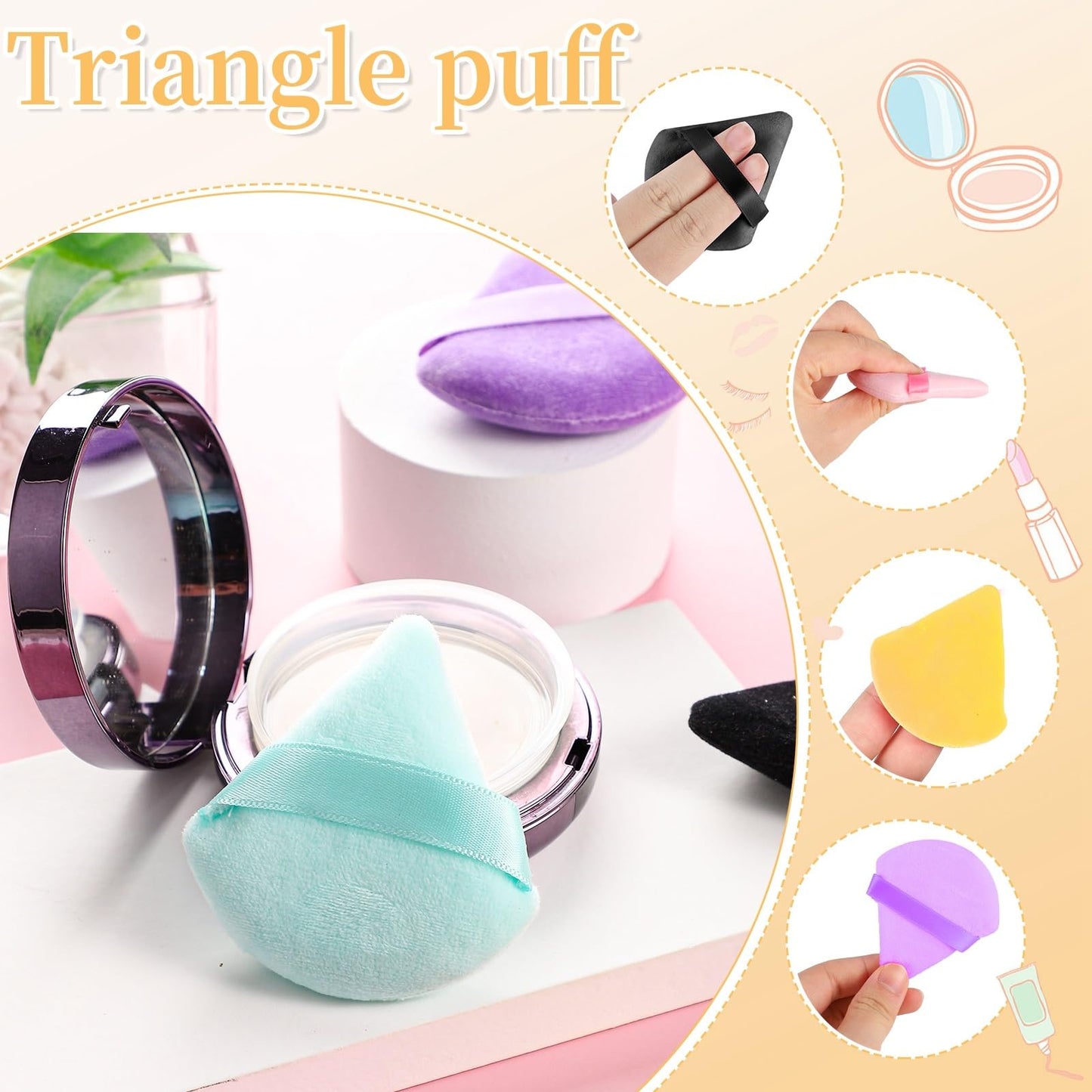 Pimoys 6 Pieces Powder Puff Face Makeup Sponge Soft Velour Triangle Powder Puffs Beauty Sponge Stocking Stuffers for Loose Powder (Black, Pink)