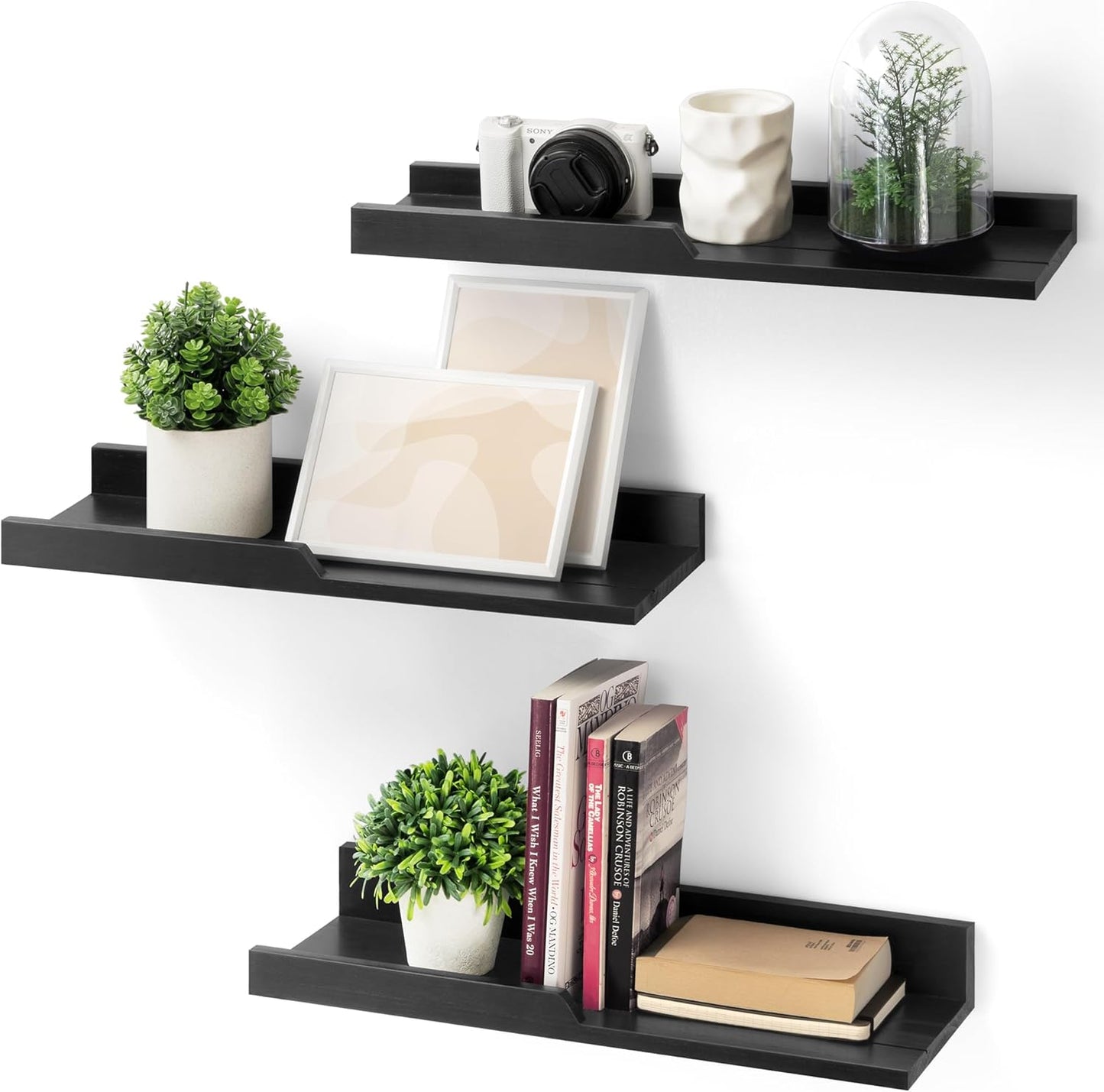 Set 3 Rebee Vision Modern Floating Shelves of : Farmhouse Wall Mounted Bedroom Decor Aesthetic for Multifunctional