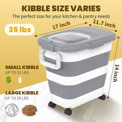 HOYTAMDA 25-35Lbs Rice Container,Collapsible Airtight Food Storage Containers with Wheels,Handle,Rice Storage Container with Small Bin and Scoop,Rice Dispenser for Flour Sugar Cereal Grain Dog Cat