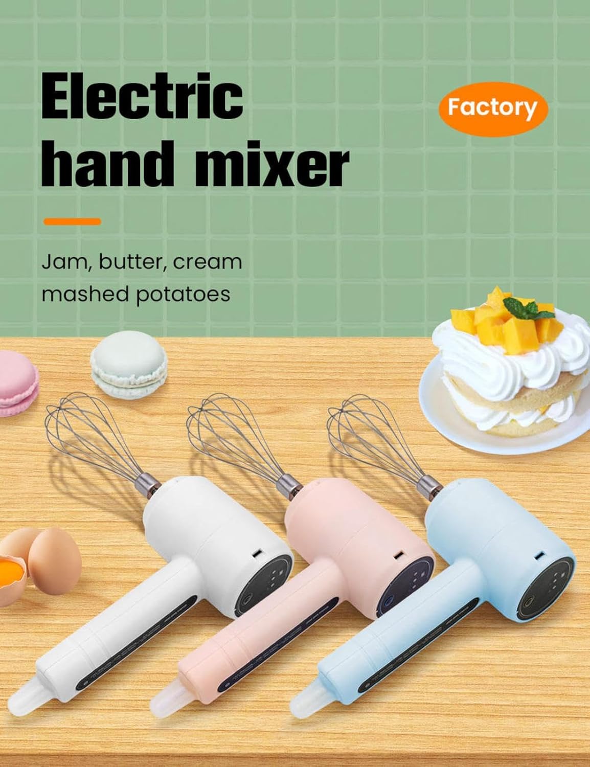 Electric Hand Mixer Egg Beater, USB Rechargeable, White