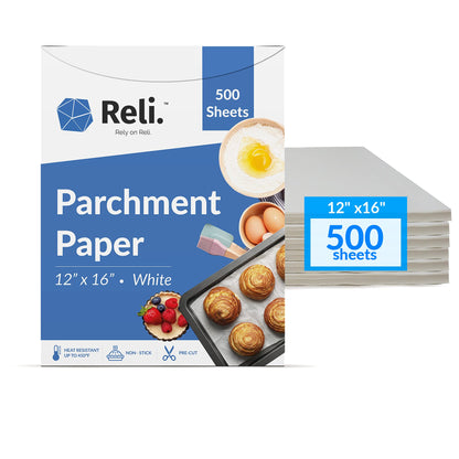 Reli. 500 Pcs Parchment Paper Sheets, 12x16 in. | White, Non-Stick, Pre-Cut Pan Liners | Baking, Air Fryer, Grilling