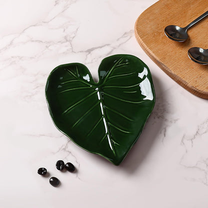 Koythin Ceramic Leaf-Shaped Spoon Rest, Decorative Spoon Holder, Elegant Kitchen Accessories (Green Leaves)